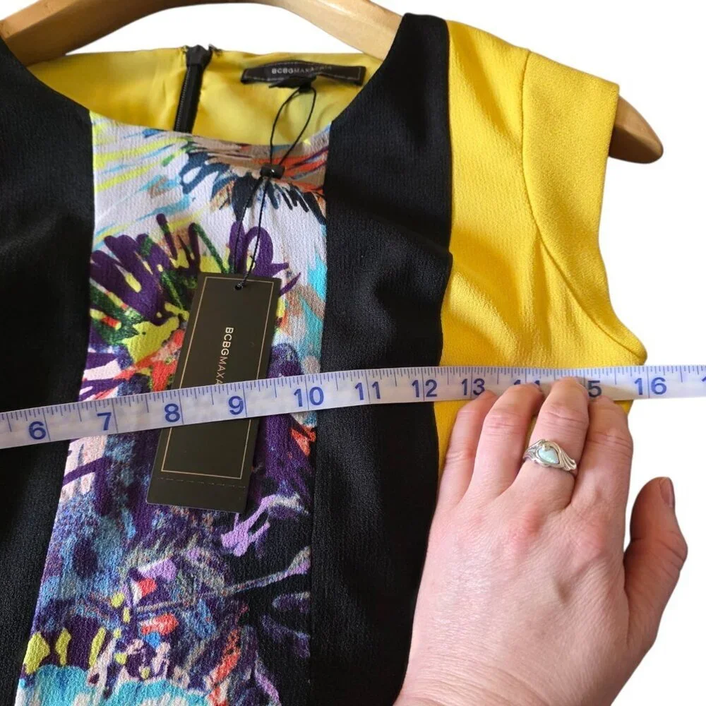 BCBGMAXAZRIA Meyna Yellow Black Floral Sheath Mini Dress NWT Size 0 - Picture 13 of 16
